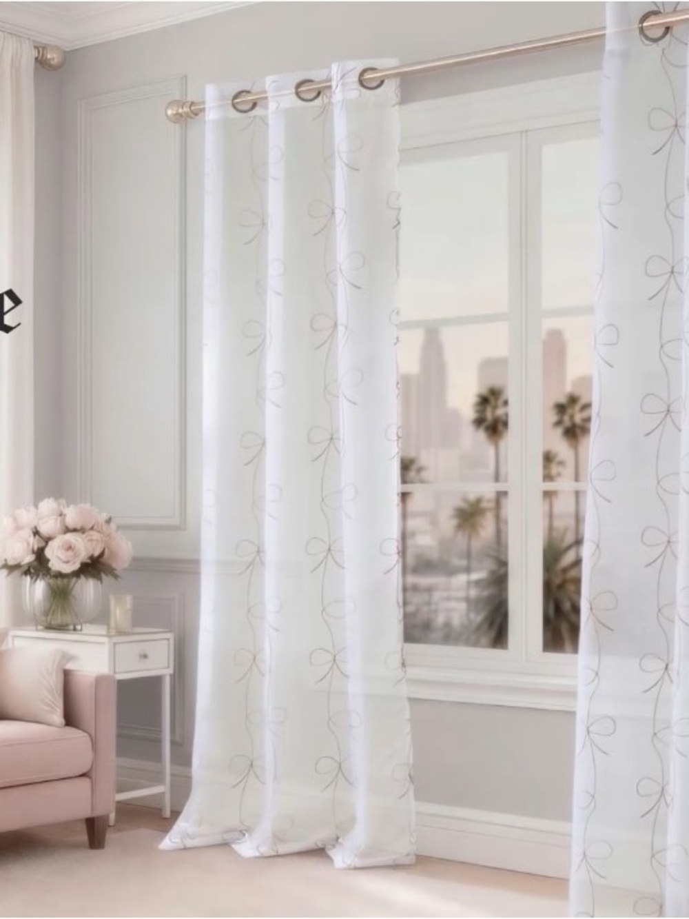 Sheer White Bow-Pattern Window Curtain Panel - Home Accents